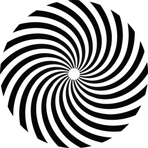 A black and white spiral illusion pattern symbolizing hypnosis, concentration, attraction, and mystical energy